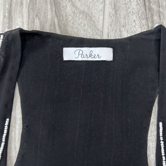 Parker Black and White Silk Beaded Fun Top Size Small - Picture 3 of 6